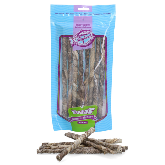 Braaaf - Zalmhuid Sticks 20cm - Hondensnack - 97g