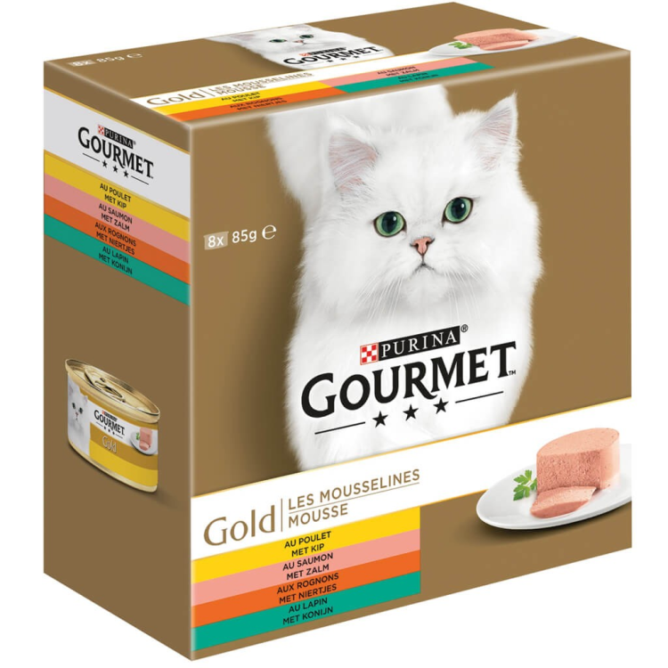 Gourmet Gold Mousse Chicken, Salmon &amp; Rabbit - Cat food - 8x85g