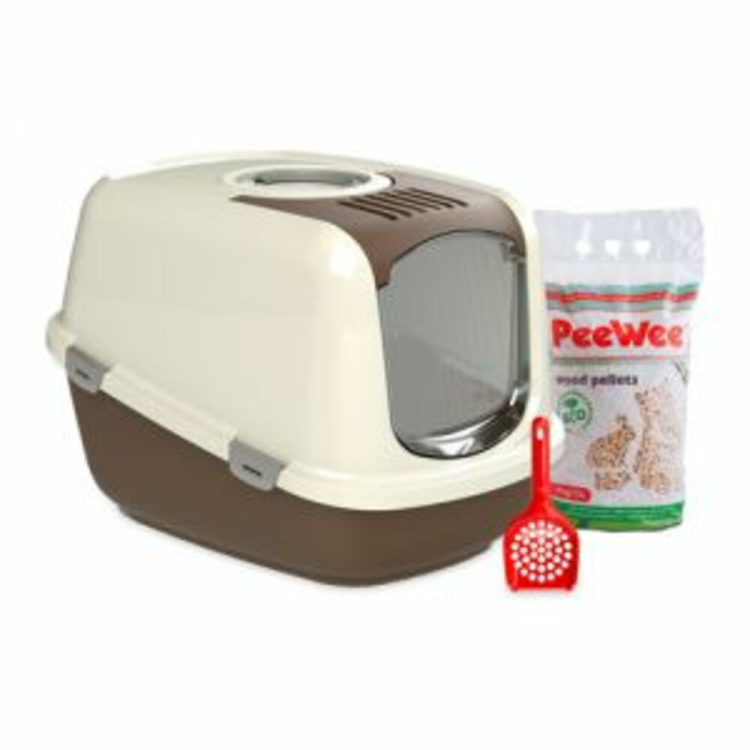 PeeWee - Startpakket EcoDome Bruin & Ivoor - Kattenbakken - 66,5x48,5x46,5cm