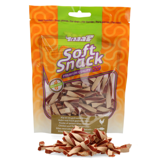 Braaaf - Twisted Bites Kip & Vis - Hondensnack - 85g