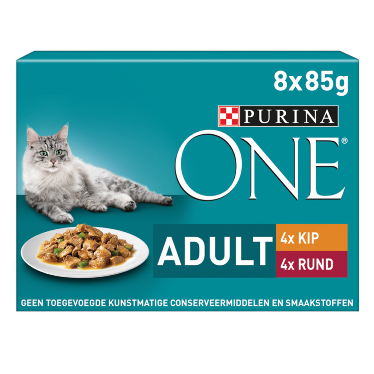 Purina - Fijne Malse Reepjes in Saus Kip & Rund - Kattenvoer - 8x85g