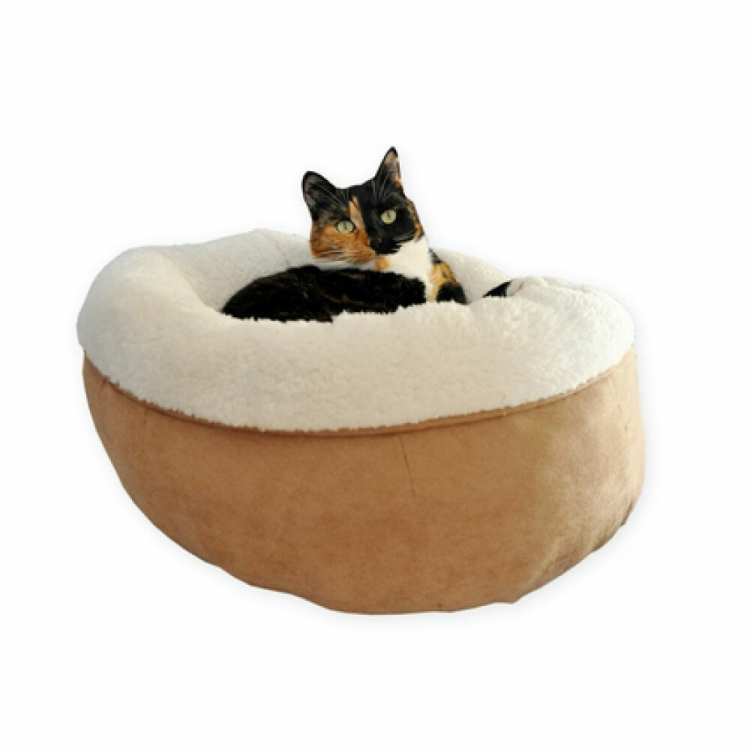 All For Paws - Katzenbett - Lammwolle - Donutbett Hellbraun - 45 x 45 x 25 cm