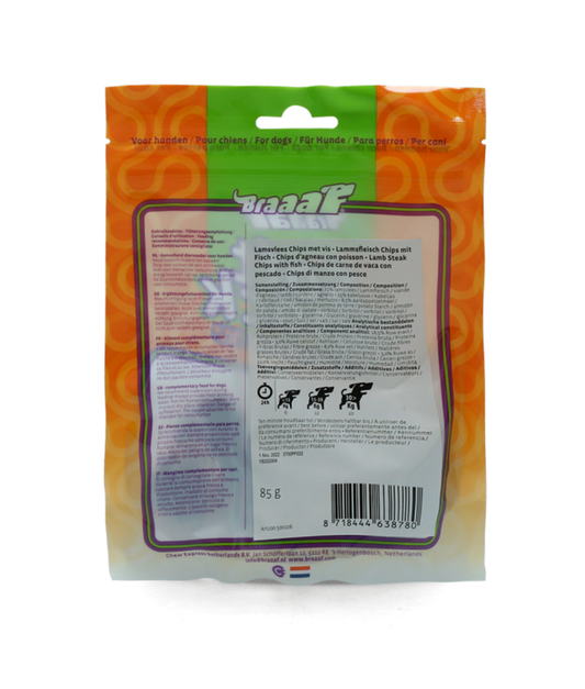 Braaaf - Lam Steak Chips met Vis - Hondensnack - 85g