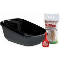 PeeWee - Startpakket EcoGranda XXL Zwart & Antraciet - Kattenbakken - 66,5x48,5x28 cm