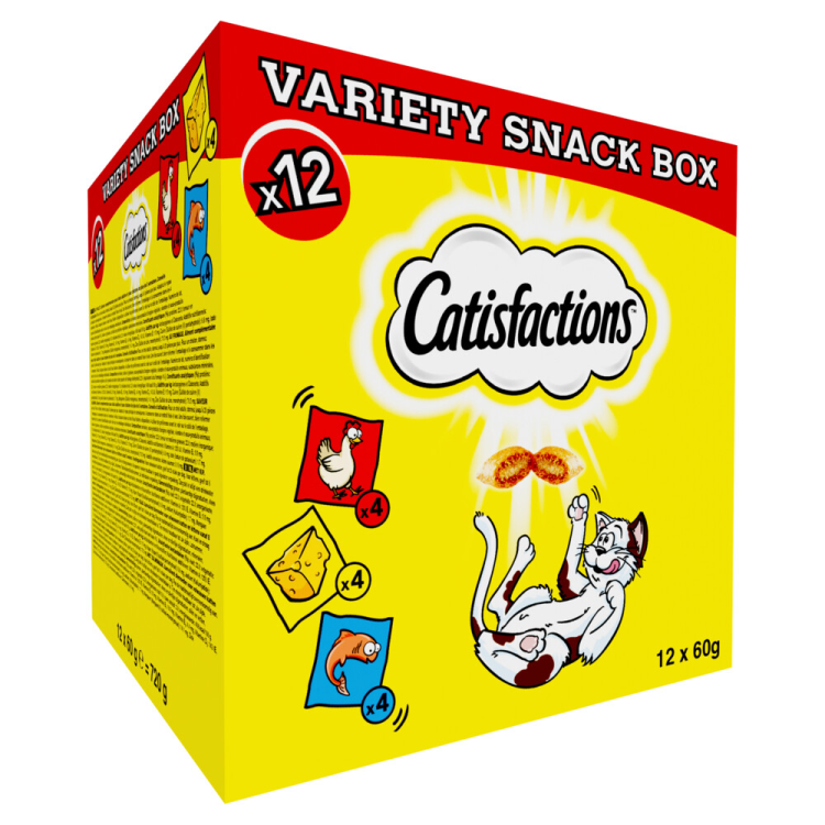 Catisfactions - Kattensnacks - Megabox - Kip, Kaas & Zalm - 12 x 60g