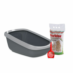 PeeWee - Startpakket EcoGranda XXL Grijs & Antraciet - Kattenbakken - 66,5x48,5x28 cm